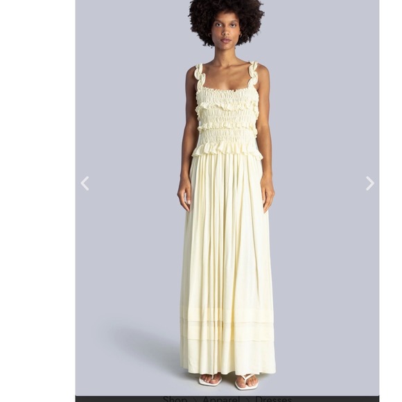 Esthe Dresses & Skirts - Esthe Pale Yellow Smocked Ruffle Maxi Dress Linen Blend Size S Greece $198
